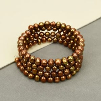 Cultured Coffee Potato Round Pearl Bangle Bracelet For Women